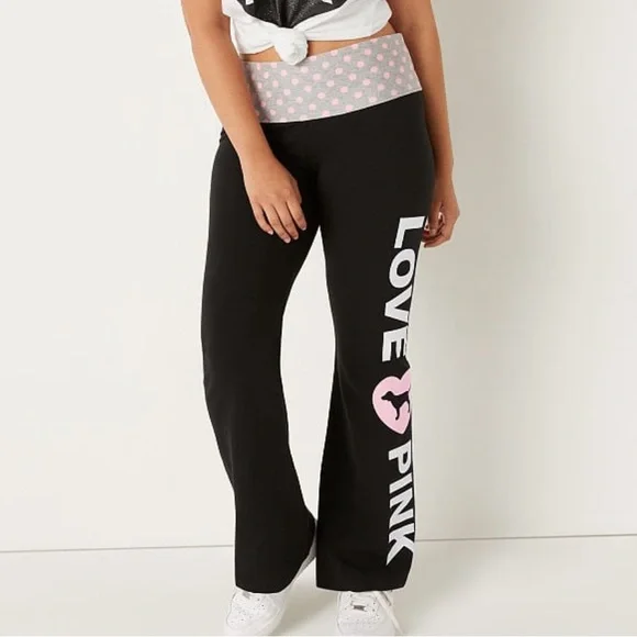 PINK Victoria's Secret, Pants & Jumpsuits, Vspink Cotton Foldover  Leggings In Full Lengthslim Fitblack Tropicalsize L